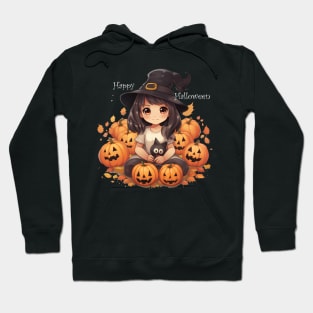 Cute little witch with black cat for Halloween. Hoodie